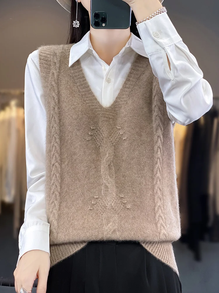 New Arrivals Outerwear Women sweater vest V-Neck Pullover Merino Wool Jumper New In Knitwear Lady Clothes Knit Top Fashion Trend