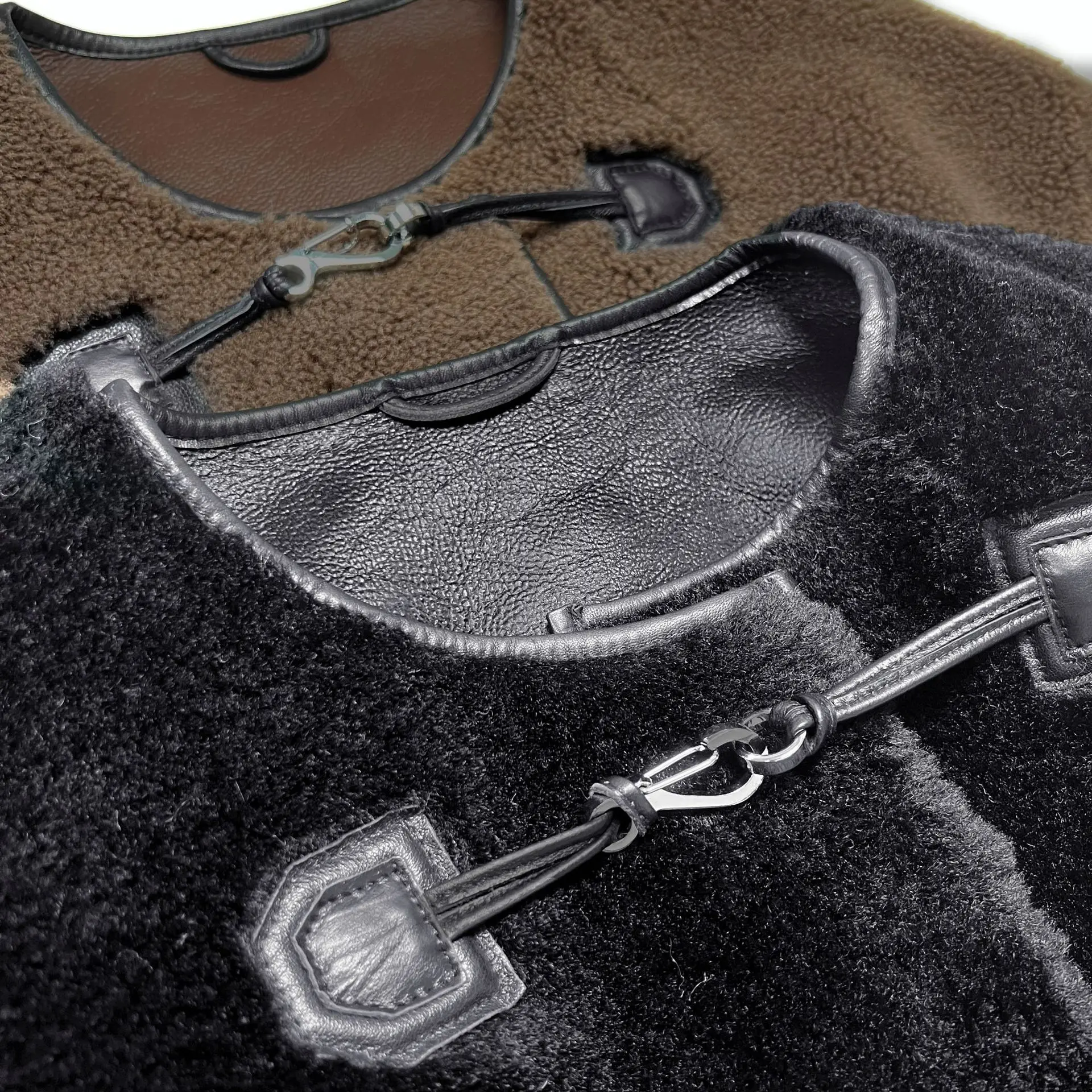 TOT Women\'s Fall and Winter Loose Fur Metal Leather Buckle Coats Warm Fashionable Splicing Coat Female Coats and Jackets Women