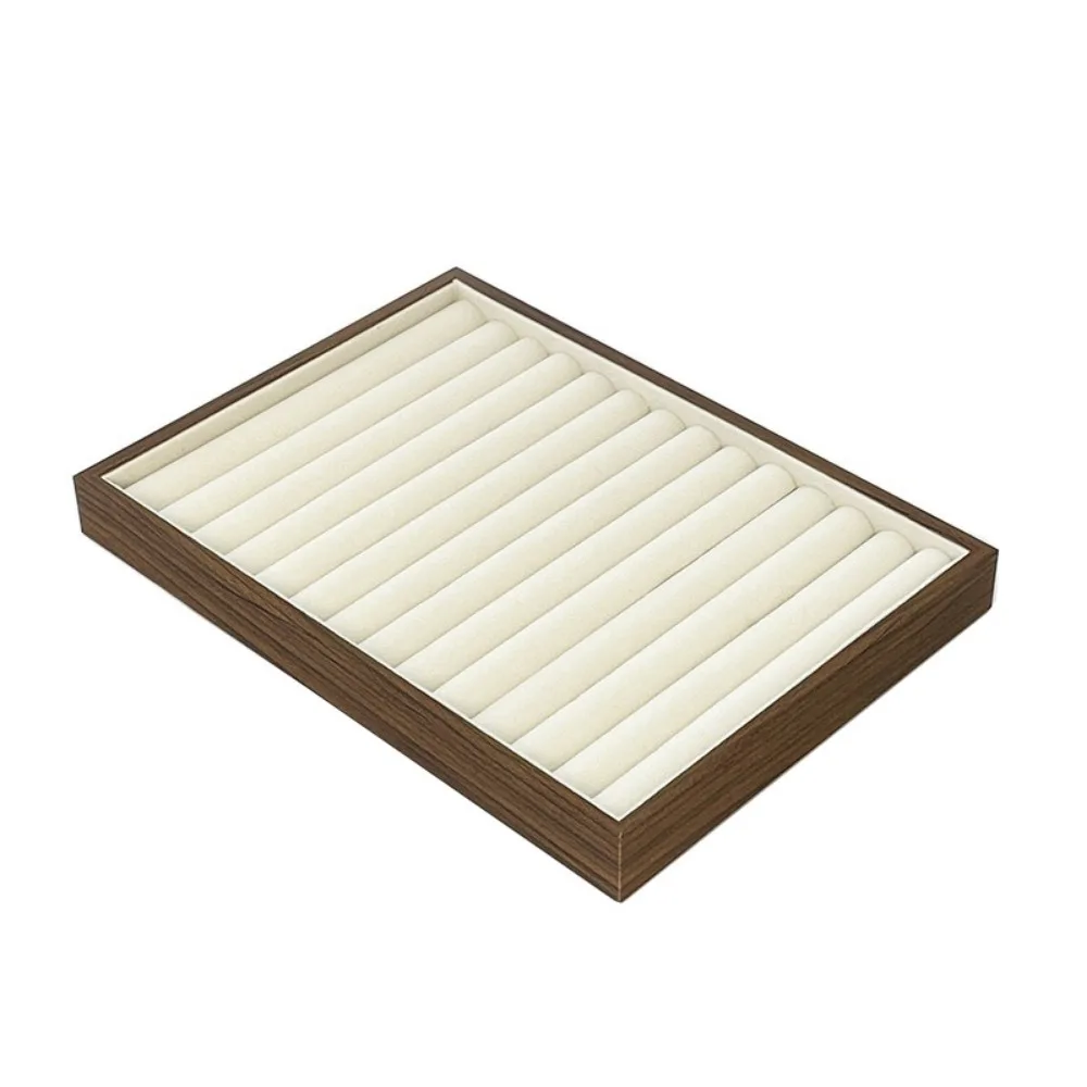 

Multi-Compartment Wooden Jewelry Display Tray Velvet Lining Flat Bottom Earrings Storage Holder Space Saving Stackable