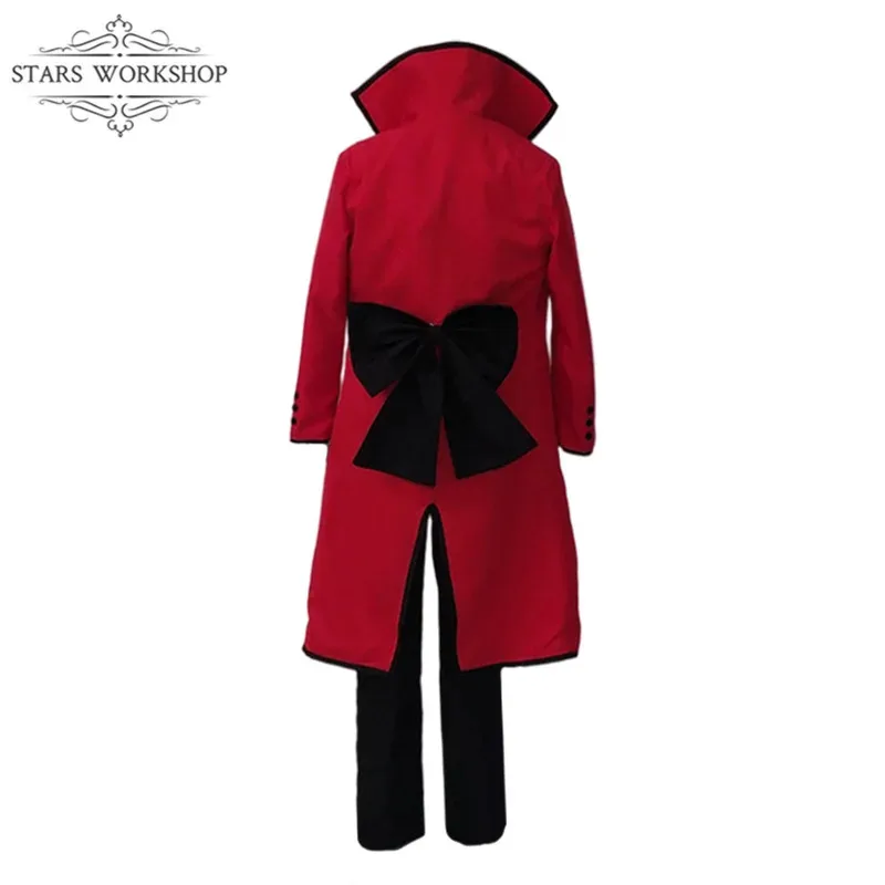 qq681Anime Black Butler Death Shinigami Grell Sutcliff disfraces Cosplay mujeres hombres gabardina roja abrigo largo chaqueta Halloween carnaval