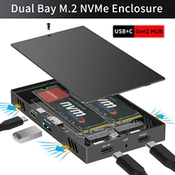 Dual Protocol M.2 SSD Case PCIe NVME HDD Docking Station  USB3.2 GEN2 10Gbps Solid State Drive Enclosure Adapter for PC