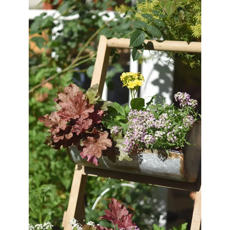 Country style retro flower stand Solid wood log utility stand Garden supplies Japanese balcony Iron wood flower stand