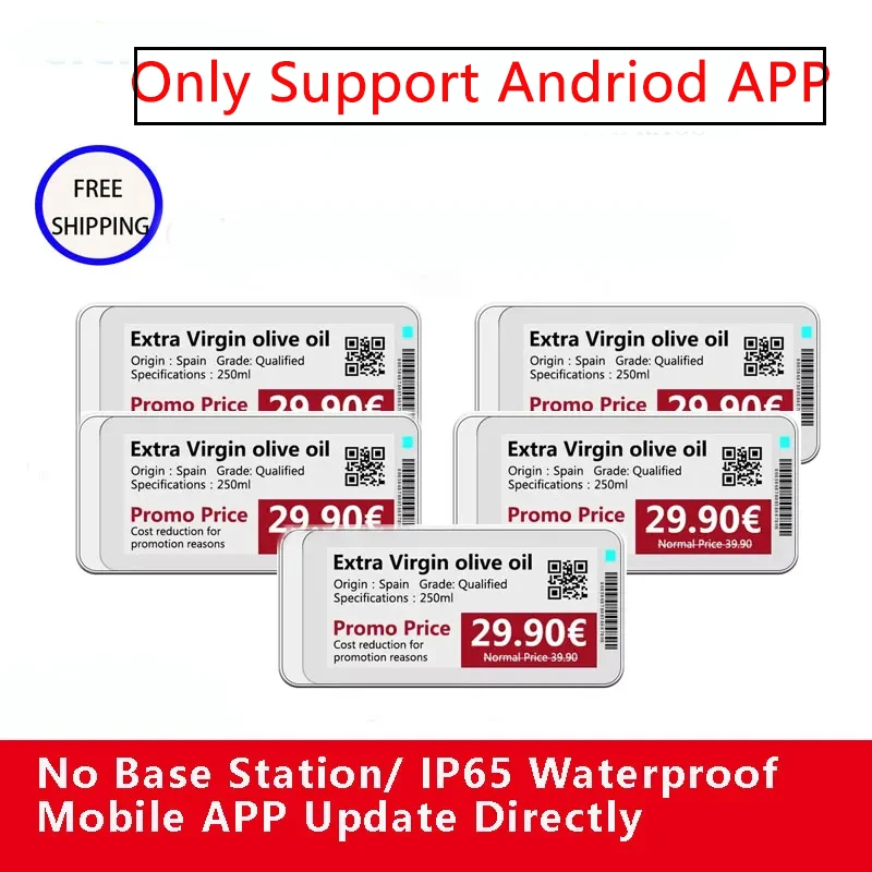 2.9'' Waterproof Epaper Eink Display Screen Electronic Ink Price Display Card Library Warehouse One Key Refresh With Andriod App