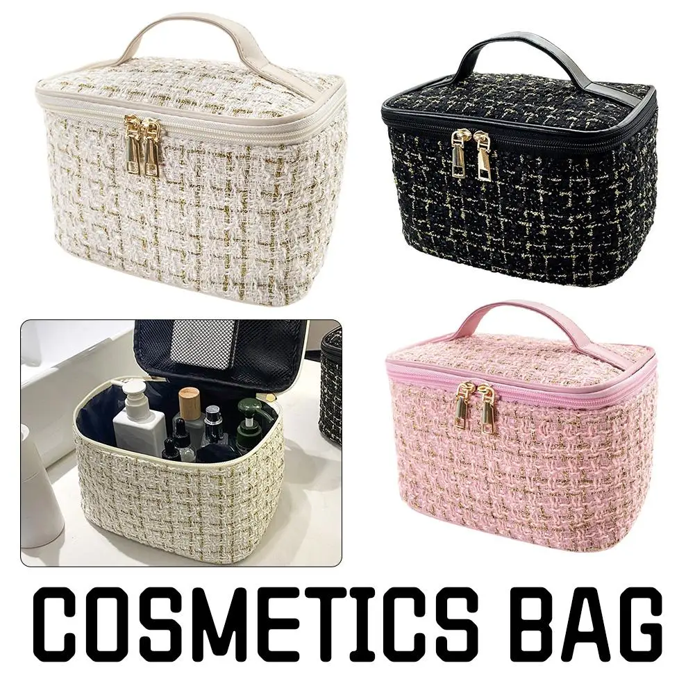 Nieuwe vrouwentas gebreide stijl make-up tas draagbare draagbare draagbare make-up tas modieuze grote opslagtas image 4