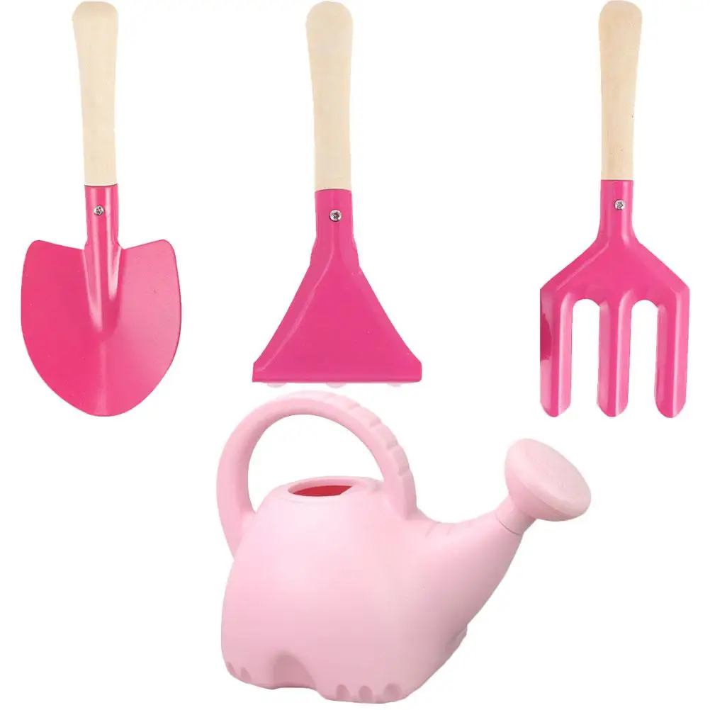 

4 Pcs Kids Gardening Tools Childrens Planting Watering Can Shovel Pink Safe Cartoon Design Portable Indoor Outdoor
