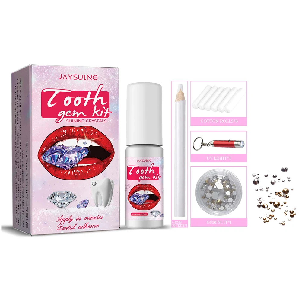 DIY Tooth Gem Kit with Curing Light Glue Tooth Decoration Kit Safe Easy Crystal Jewelry Tooth Gem Reliable Professional Ornament