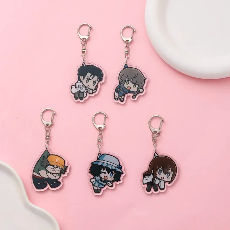 Anime Steins Gate Acrylic keychain accessaries Cartoon Funny Bag Pendant Cute Creative Charm Car Keyring Friends Fans Gifts