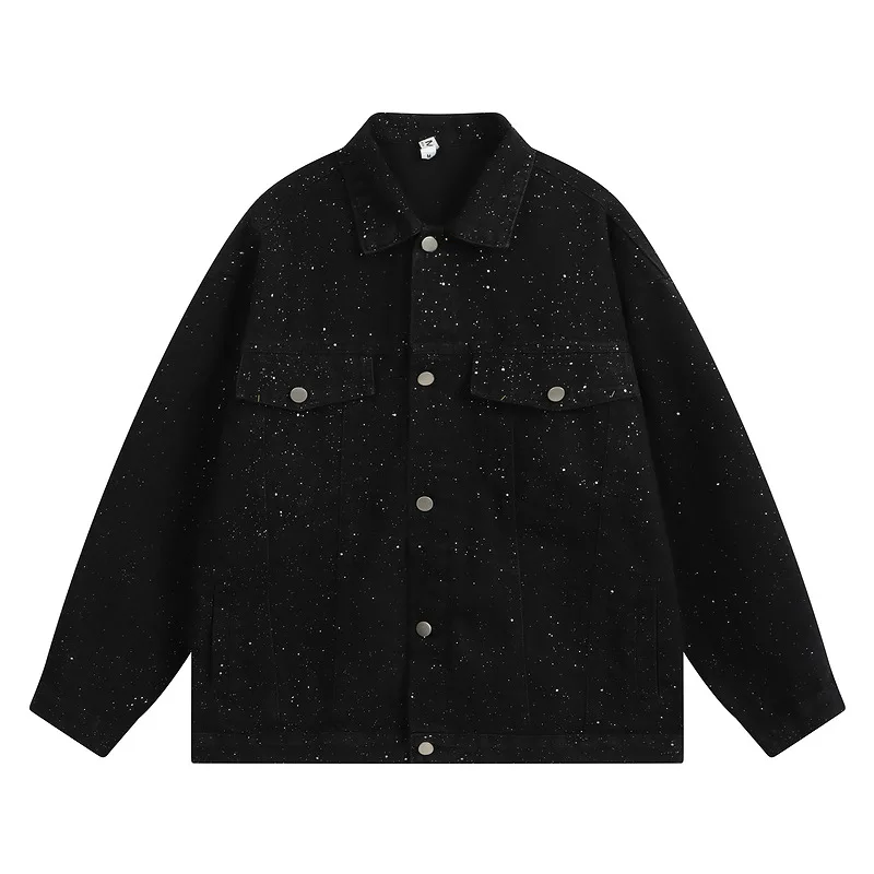 2024 New Original American Vintage Sequin Design Denim Jacket Casual Loose Couple Autumn Jacket