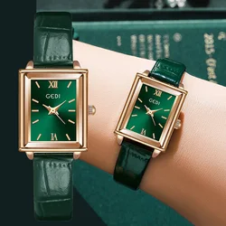 Simple Quartz Watches for Women Top Quality Luxury Brand GEDI Leather Wristwatch Rectangle Clock Dial Ladies Dress Accessories