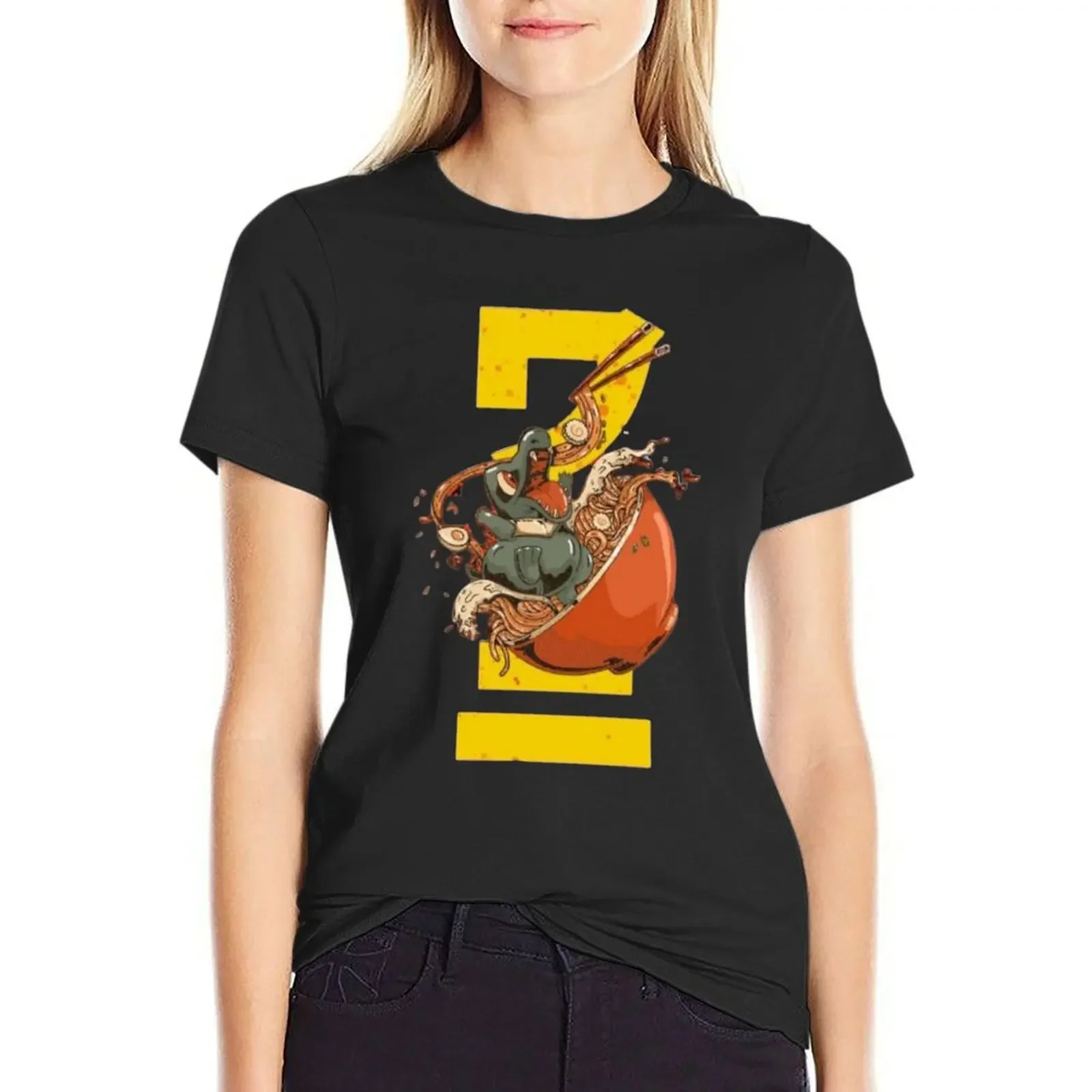

great Totodile Graphic design with bowl of spaghetti T-Shirt female sweat new edition customs korean Women's clothes