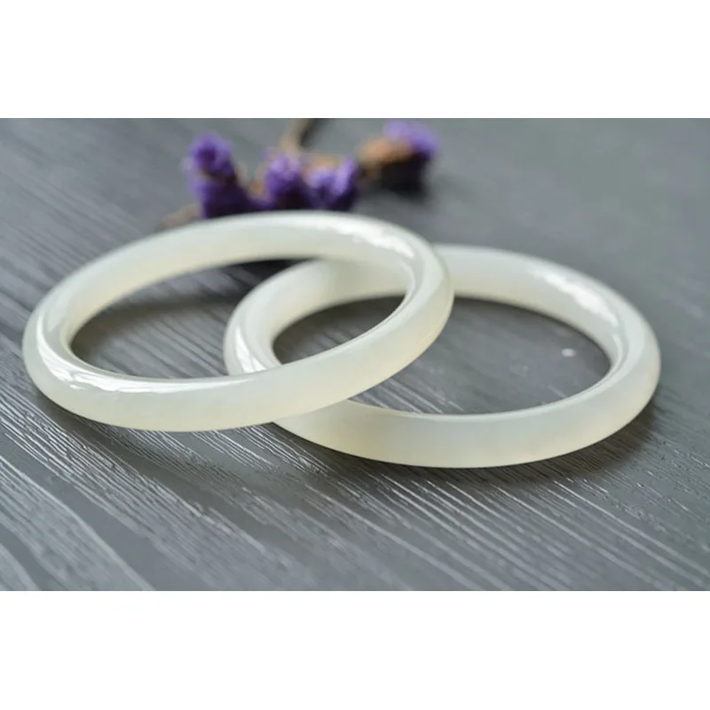 Natural Hetian Jade From Qinghai, Fine-Quality Green-White Round Bar Bracelet