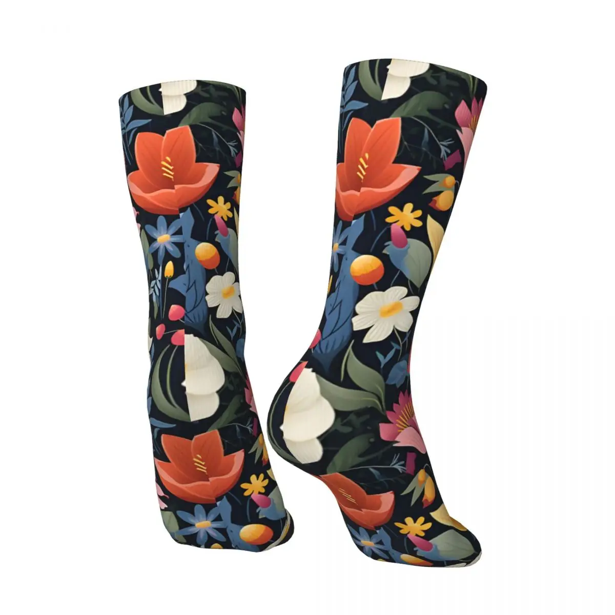 Colorful Flowers Peonies, Orchids, Daisy, Tulip And More Men's Socks Unisex Flower Power Seamless Novelty Crew Sock tops fugees