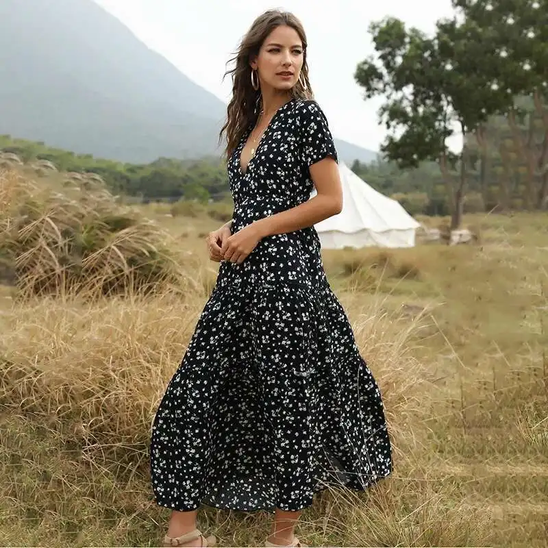 Summer Women's Ruffled Floral Bohemian Dress Exudes An Aura of Immortality 2025 Summer Dress Robe Vestido Women