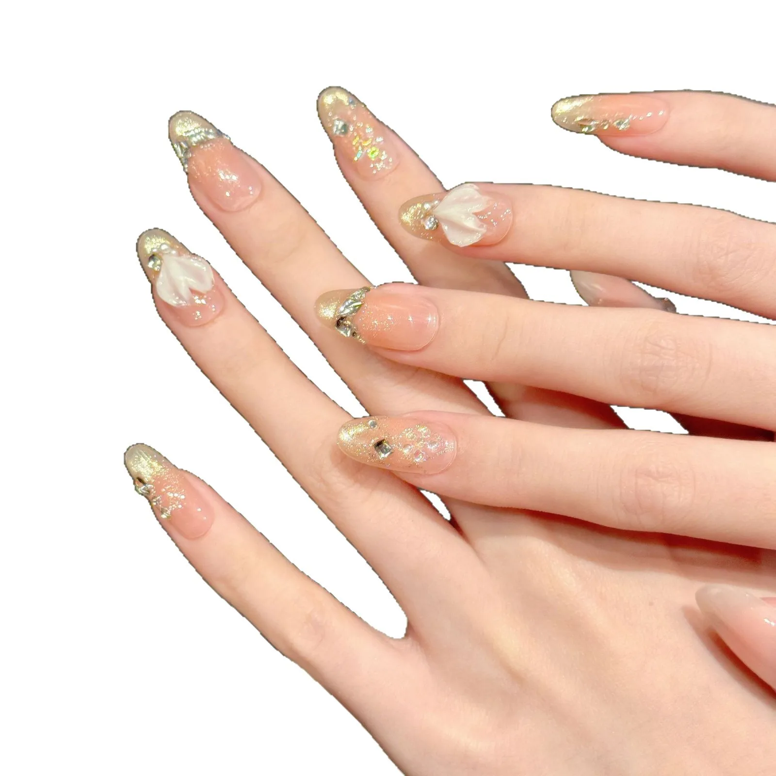 10 stuks handgemaakte ovale Franse pers op nagels glitter cat eye blush 3D vissenstaart strass ontwerp nepnagels draagbare nagels kunsttip