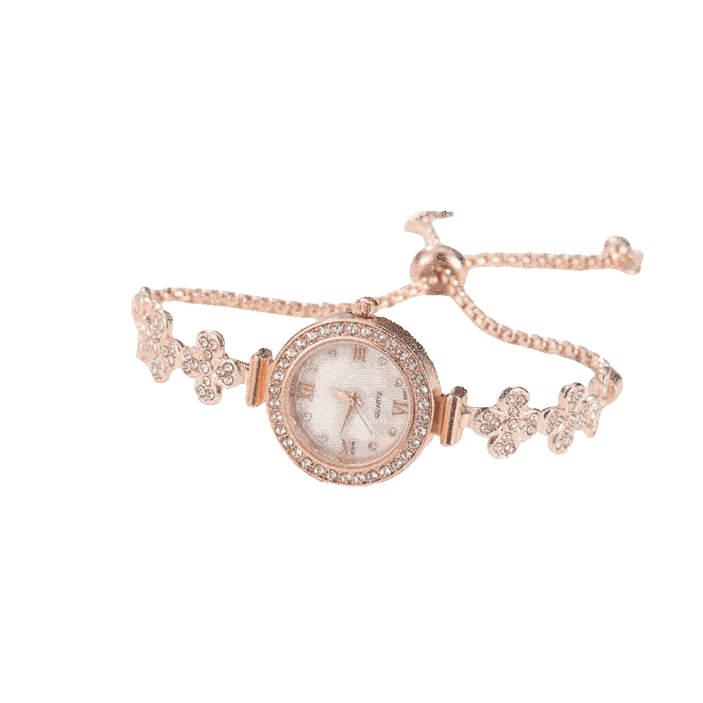 

Slim Strap Ladies Quartz Watch Leaf Design Round Dial Women Quartz Watch Pull Adjustable Small Dial Rhinestone Watch