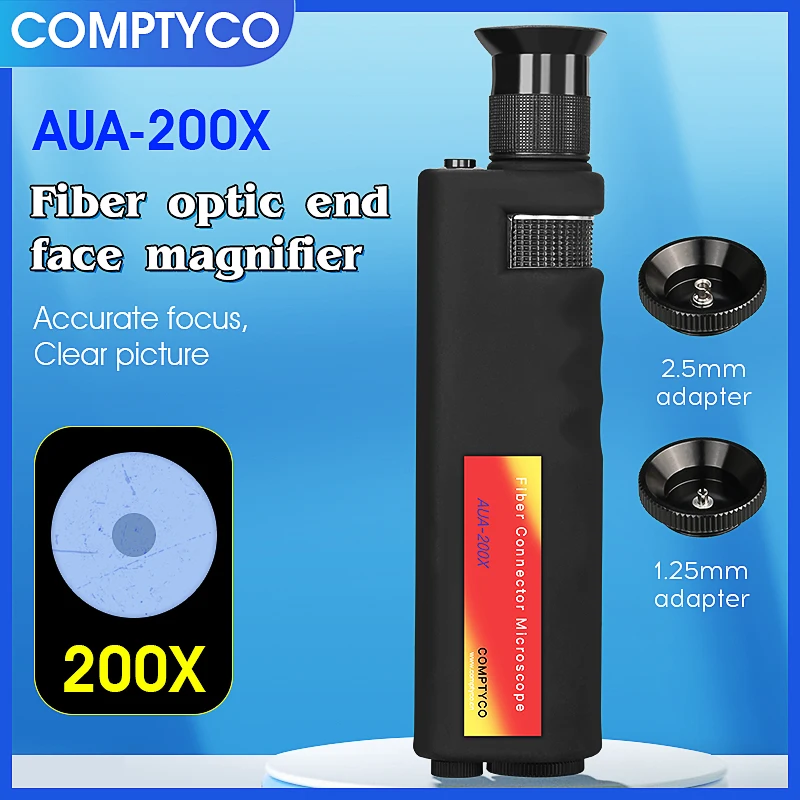 AUA-200X/400X/200XD Handheld Optical Fiber End Face Magnifier Fiber Inspection Microscope 2.5mm(SC/FC/ST)/1.25mm(LC) Adapter