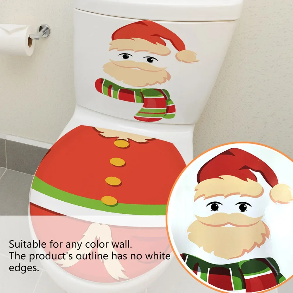 Christmas Toilet Stickers Cartoon Santa Claus Toilet Stickers Christmas Theme Creative Design Easy To Clean Christmas