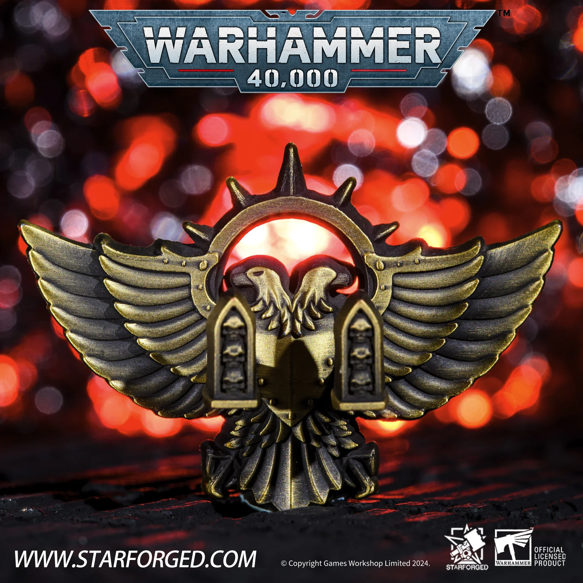 Starforged Star Forged Warhammer 40K Peripherals Imperium of Man Double Headed Eagle Key Hook Metal Badge Game Peripherals