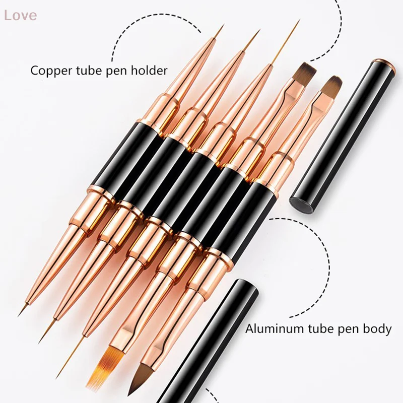 [L&P]5本セット ダブルヘッドメタルネイルデザインアートペン ディテールブラシ ネイルペイント 建築 エクステンション マニキュアツール DIY