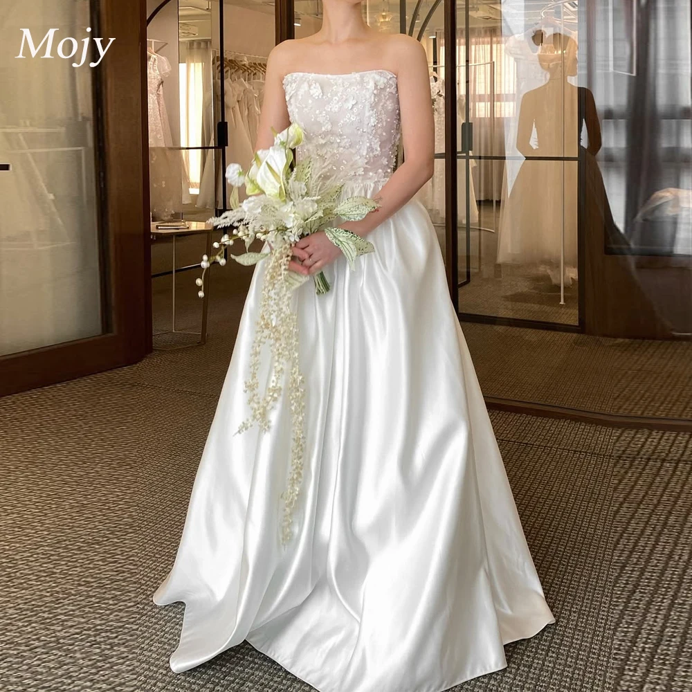 

Mojy Elegant 웨딩드레스 Wedding Dress Strapless Floor Length White Silk satin Korea Photo Shoot Bridal Gown Customized Pastrol