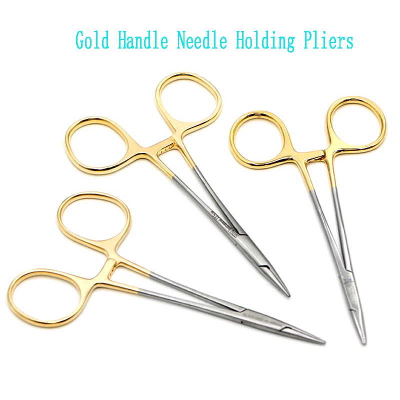 Gold Handle Needle Holding Pliers Stainless Steel Pliers Double eyelid Surgical Tools Aesthetic Plastic Suture Needle Holding Pl