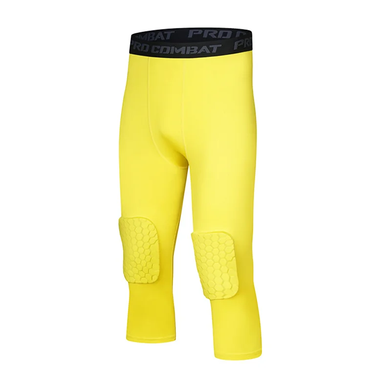 Calça de treino apertada infantil, Almofadas de joelho, 3/4 cortadas, Fitness, Corrida, Basquete, Futebol, Futebol, Esportes, Bottoms Skinny para