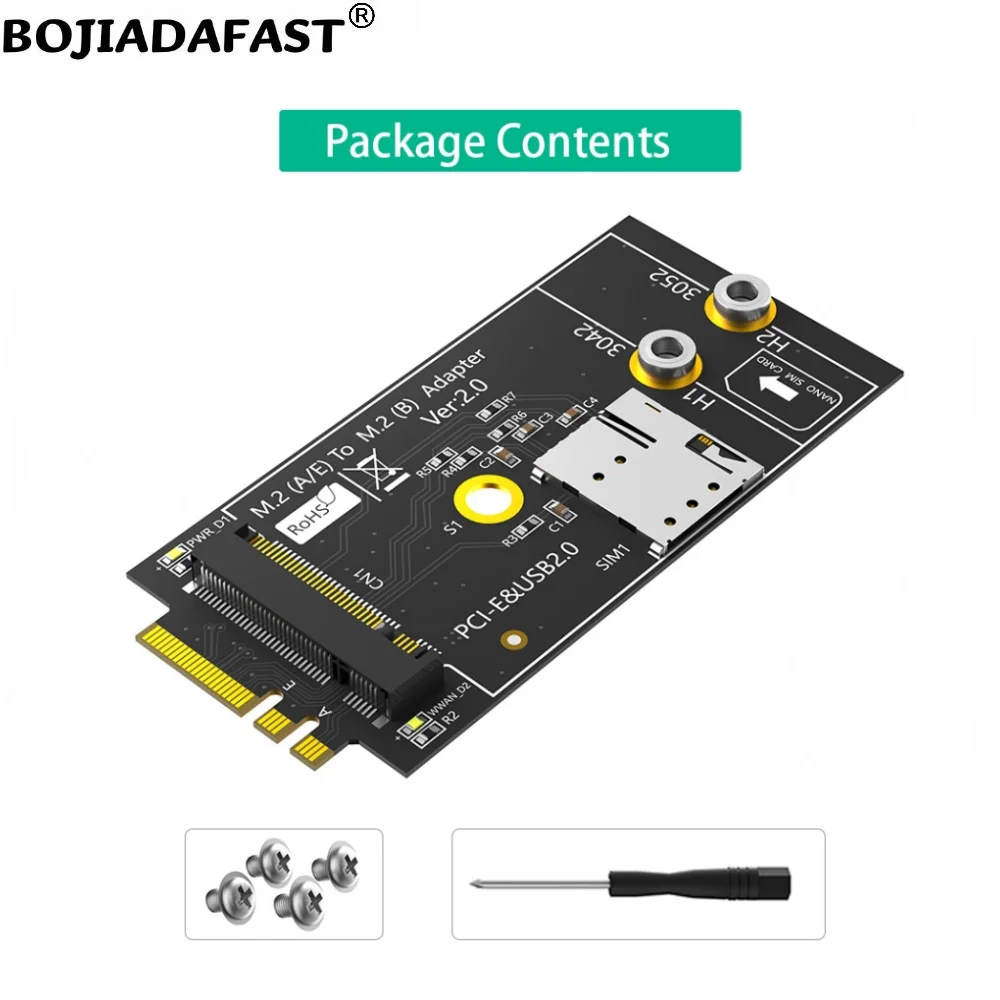NGFF M.2 Key A+E Interface To M2 Key-B Wireless Adapter With 1 NANO SIM Card Slot For 3G 4G GSM LTE WWAN Modem 5G Module