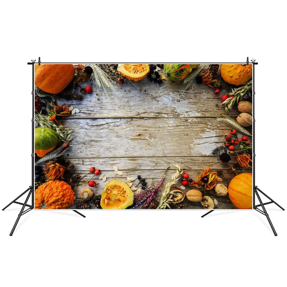 

Farm Harvest Wooden Floor Photography Backgrounds Autumn Pumpkins Fruits Nuts Celebration Backdrops Photographic Portrait Props