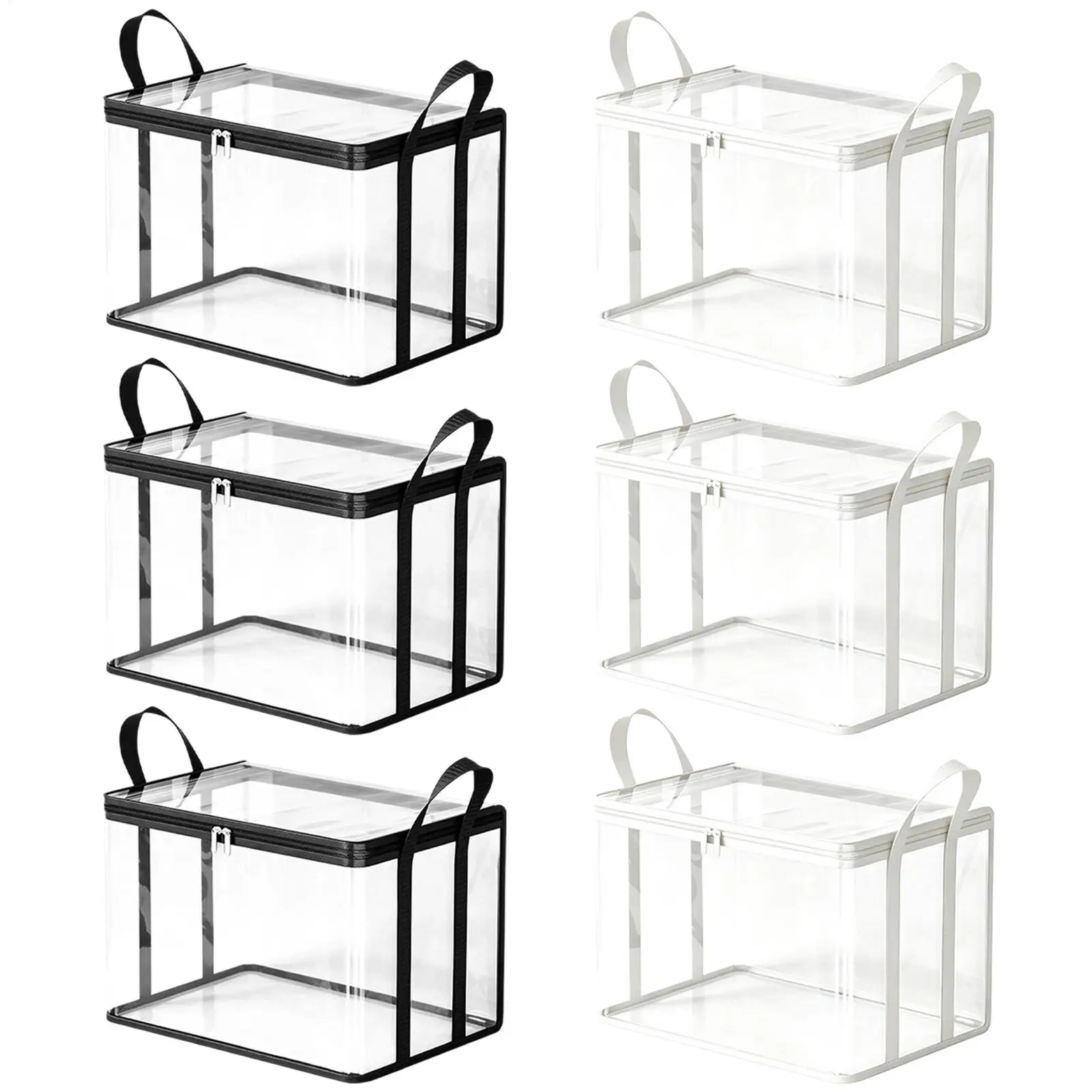 3pcs Book Storage Bag Clear Zipper Waterproof Dustproof Organizer Pouch Foldable Clothes Movie Media Moving Bins Album Keeper