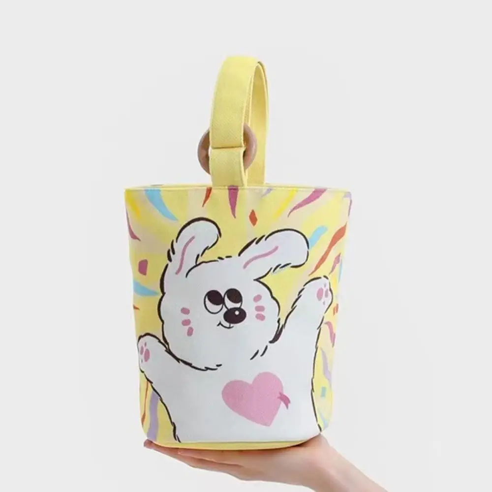 Women Handbag Lovely Cartoon Bucket Bags Portable Cylinder Bag Canva Tote Pouch Students Carry Lunch Bags for Girls