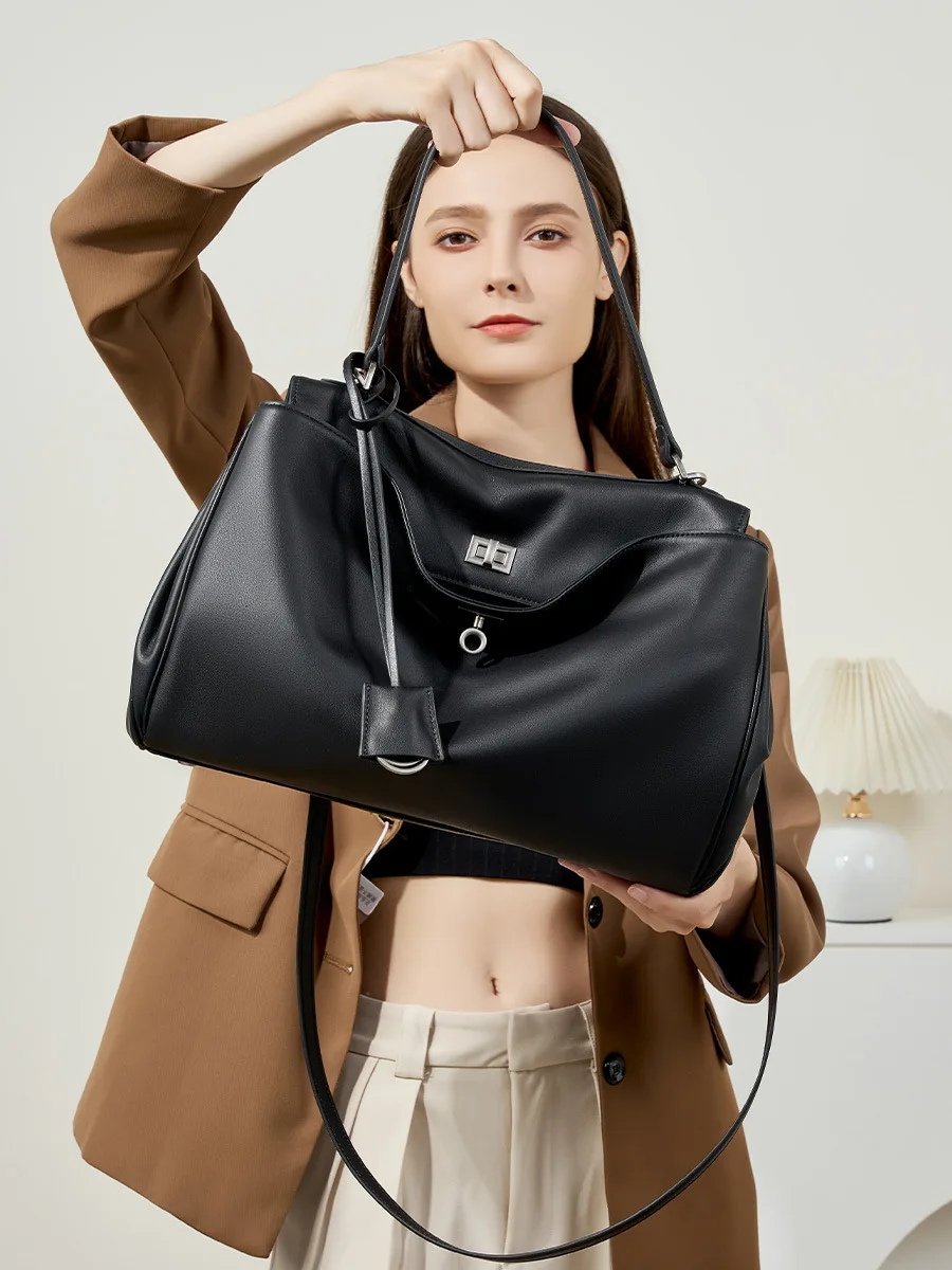 24 New Rodeo Callie Tote Bag Large capacity smooth calf leather single shoulder Hand lock Commuter underarm bag