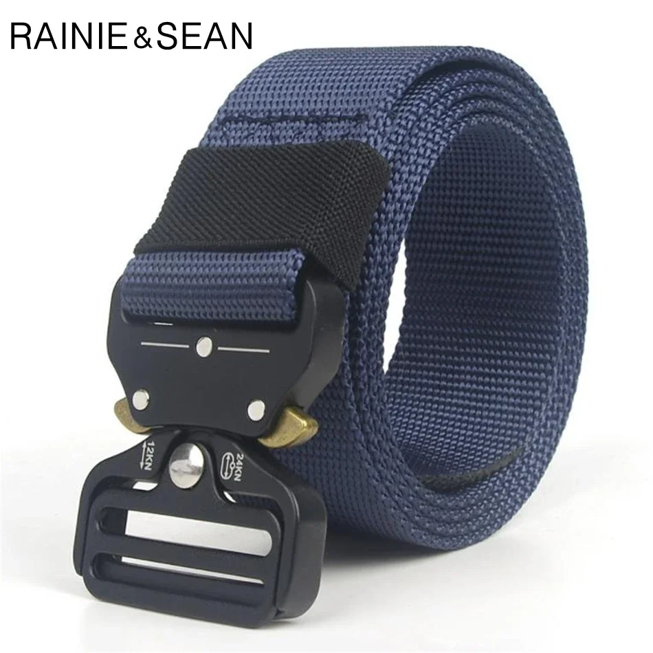 

RAINIE SEAN Tactical Military Belt Canvas Nylon Army Belts For Men 3.8cm Adjustable Training Hunting Waist Belt Khaki Black Navy