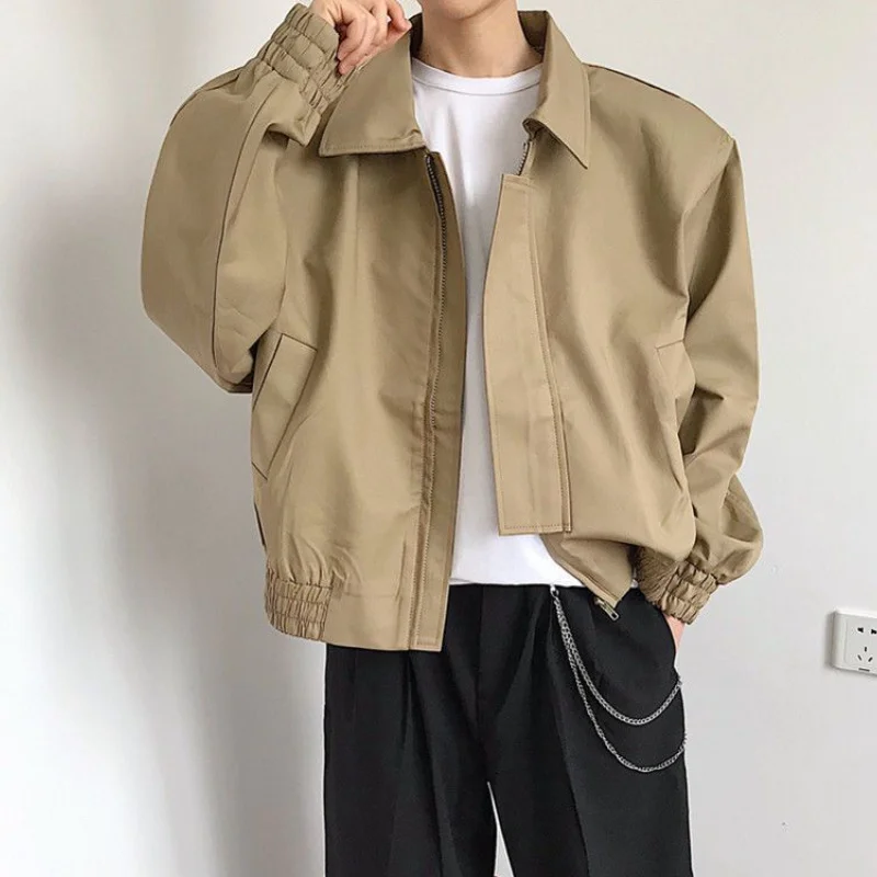 

Shoulder Padded Bomber Jacket Niche High-end Lapel Coat Men Luxury Light Weight Vintage Baseball Uniform Unisex Punk Streetwear