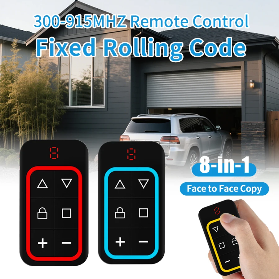 8 in 1 Universal Garage Door Remote Controller Rechargeable Gate Key Duplicator Multi-frequency 300-915Mhz Door Opener RF 433Mhz