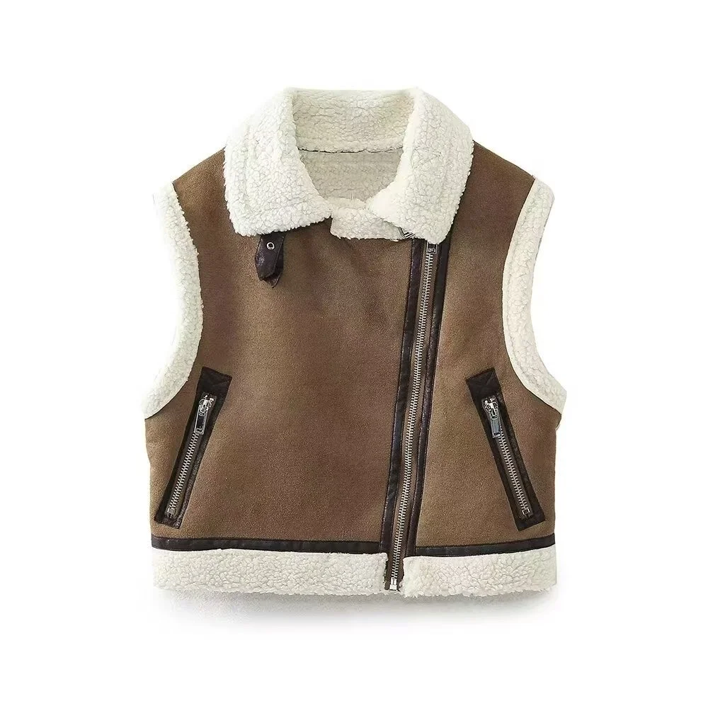 2024 autumn and winter new fashionable women's clothing versatile fur one-piece double-sided short vest sleeveless jacket