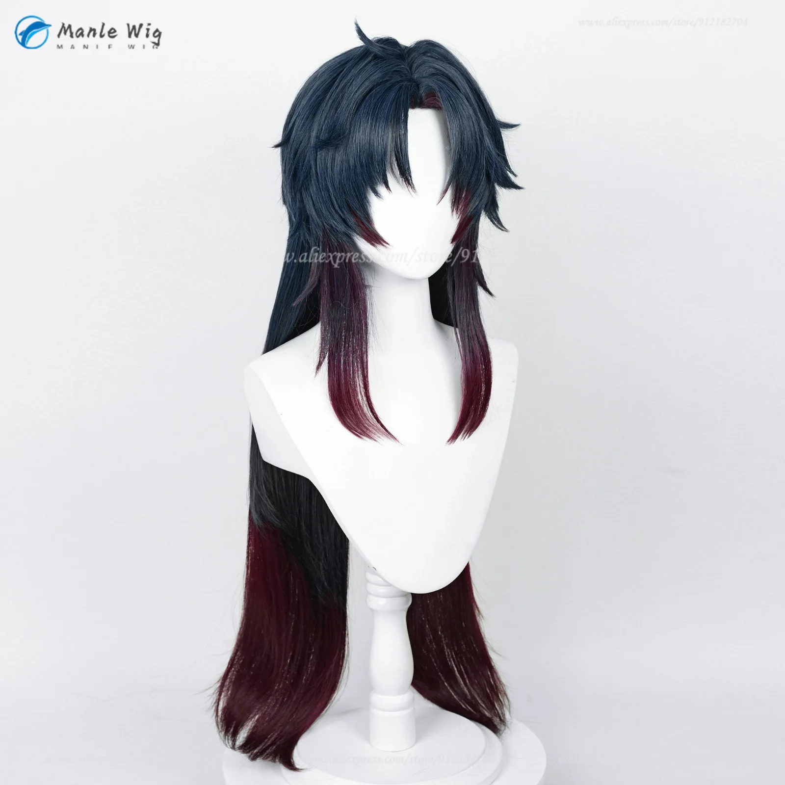 WigsCosplay 100cm ostrze peruka do Cosplay ciemne niebieski Gradient ciemno czerwony peruki odporne na ciepło syntetyczne włosy imprezowe Anime peruki