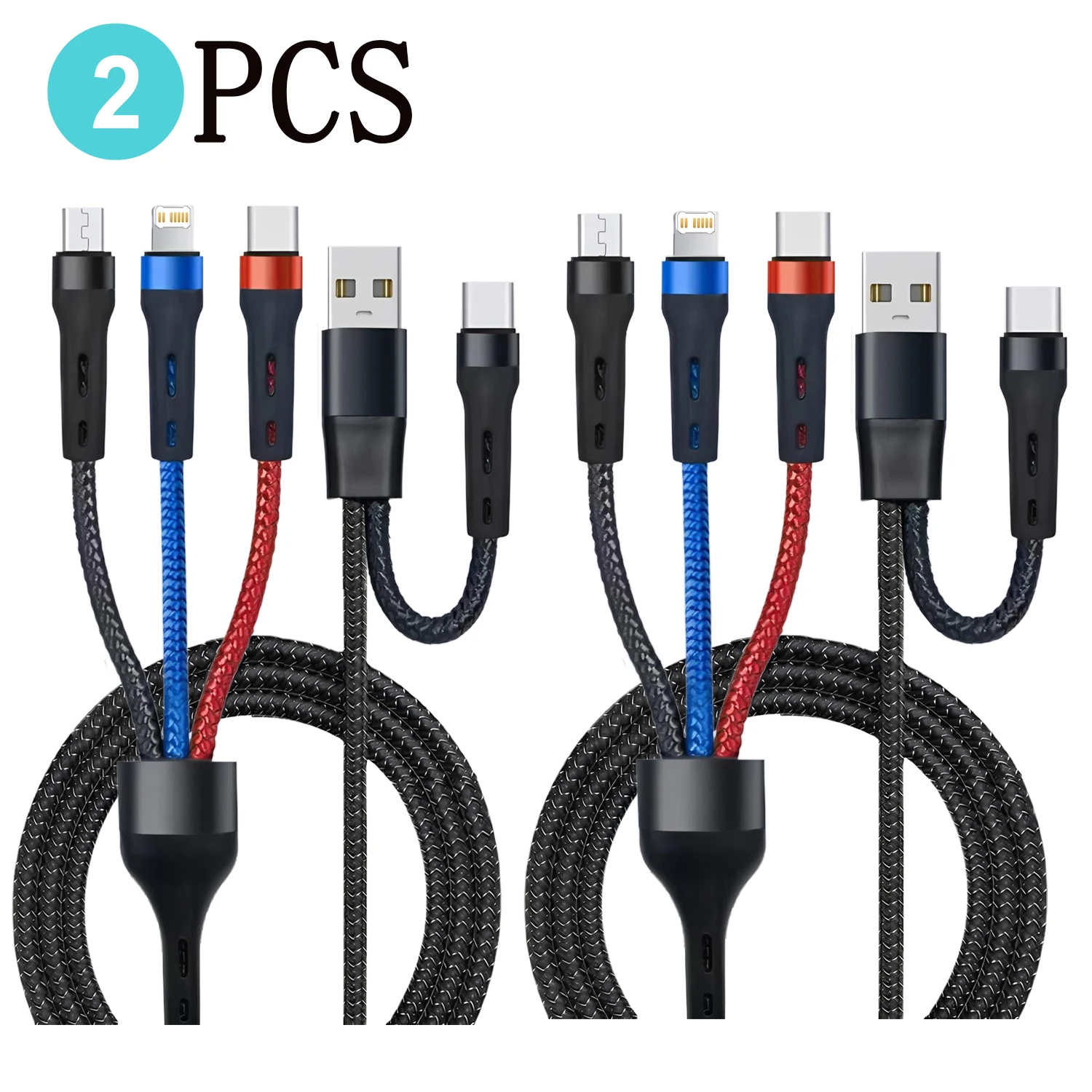 

1/2PCS 2-In-3 USB Cable Type C Usb Micro For iphone Samsung Huawei Xiaomi Multi Port Charging Wire PD Charging Braid Cable