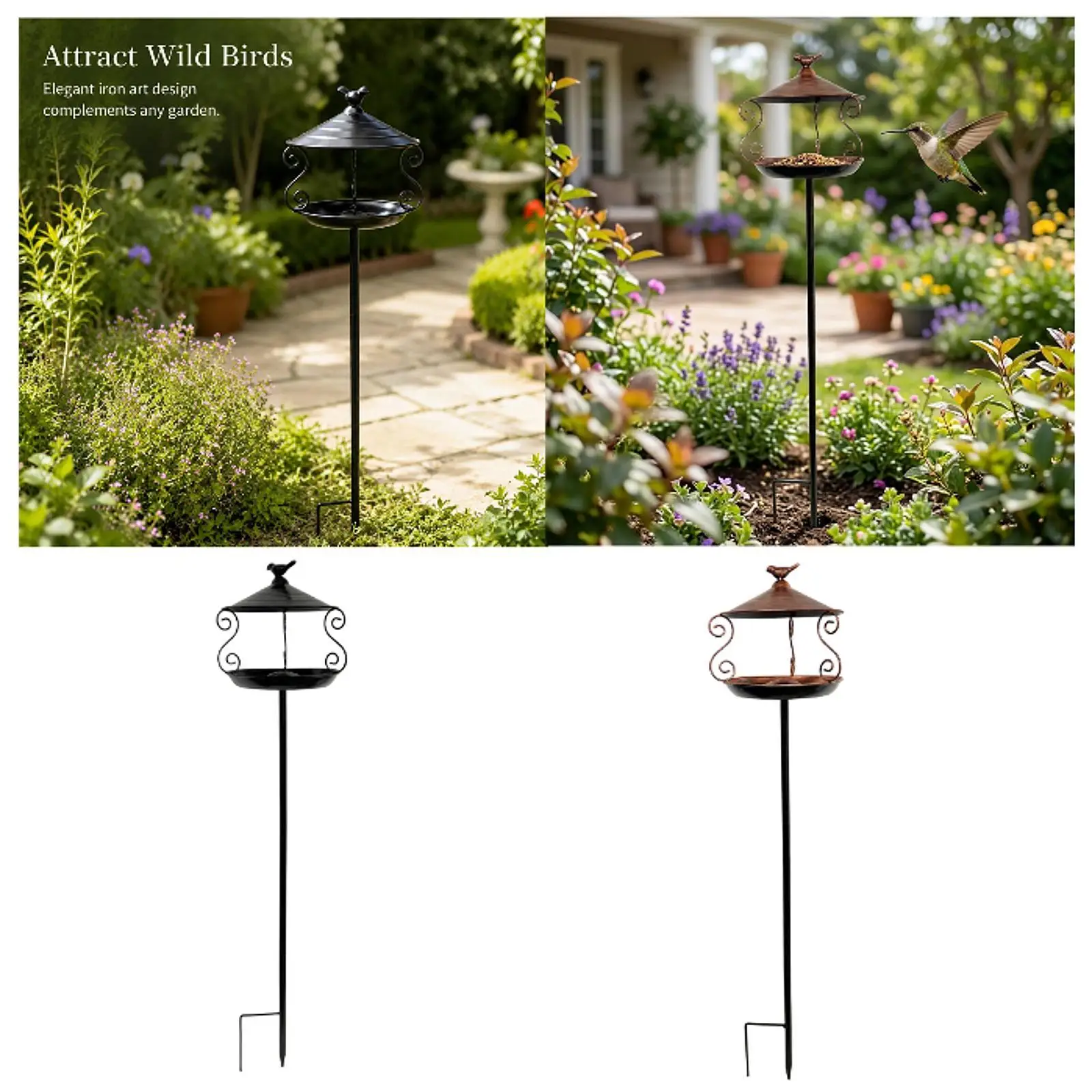 Bird Feeder with Ground Stake Standing Bird Bath Sturdy Multifunction Decoration Outdoor Birdbath for Patio Outside Yard Lawn