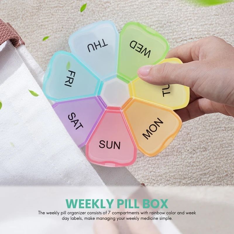 2 Pcs Weekly Pill Organizer, Portable 7 Day Pill Box Case With Large Separate Compartments