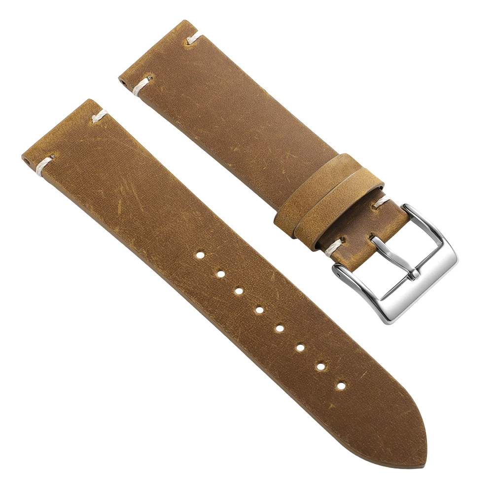 18mm 20mm 21mm 22mm Öl-Wachs-Leder-Uhrenarmband Braun Weiches Vintage-Armband für Herren Handgefertigtes Genähtes Rindslederband für Omega-Uhren – Detail 20
