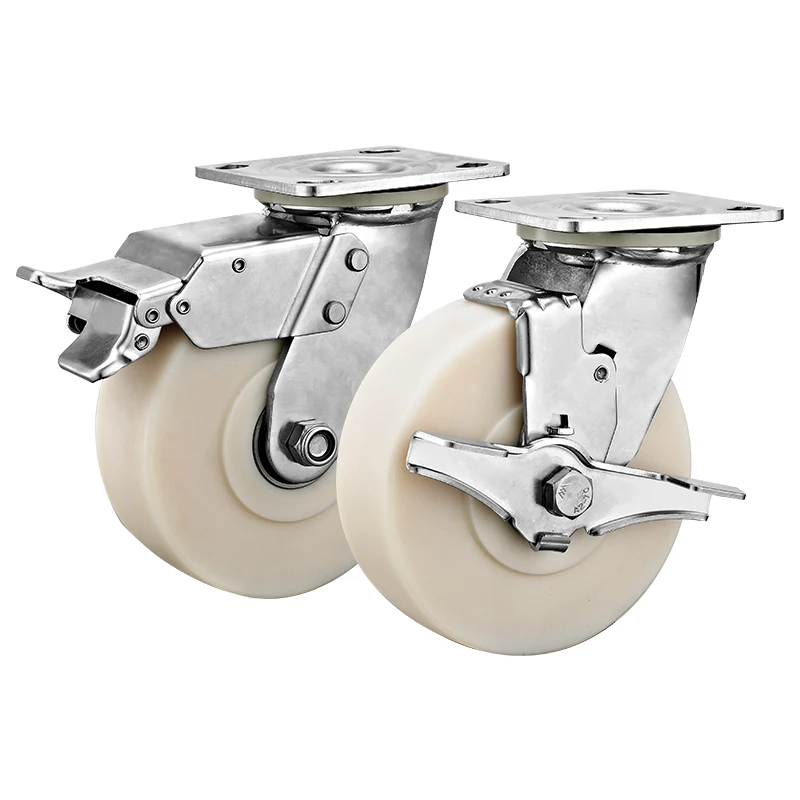 4 5 6 8 inch SUS304 anti-rust stainless steel casters, heavy duty MC nylon wheels, suitable for industrial machinery