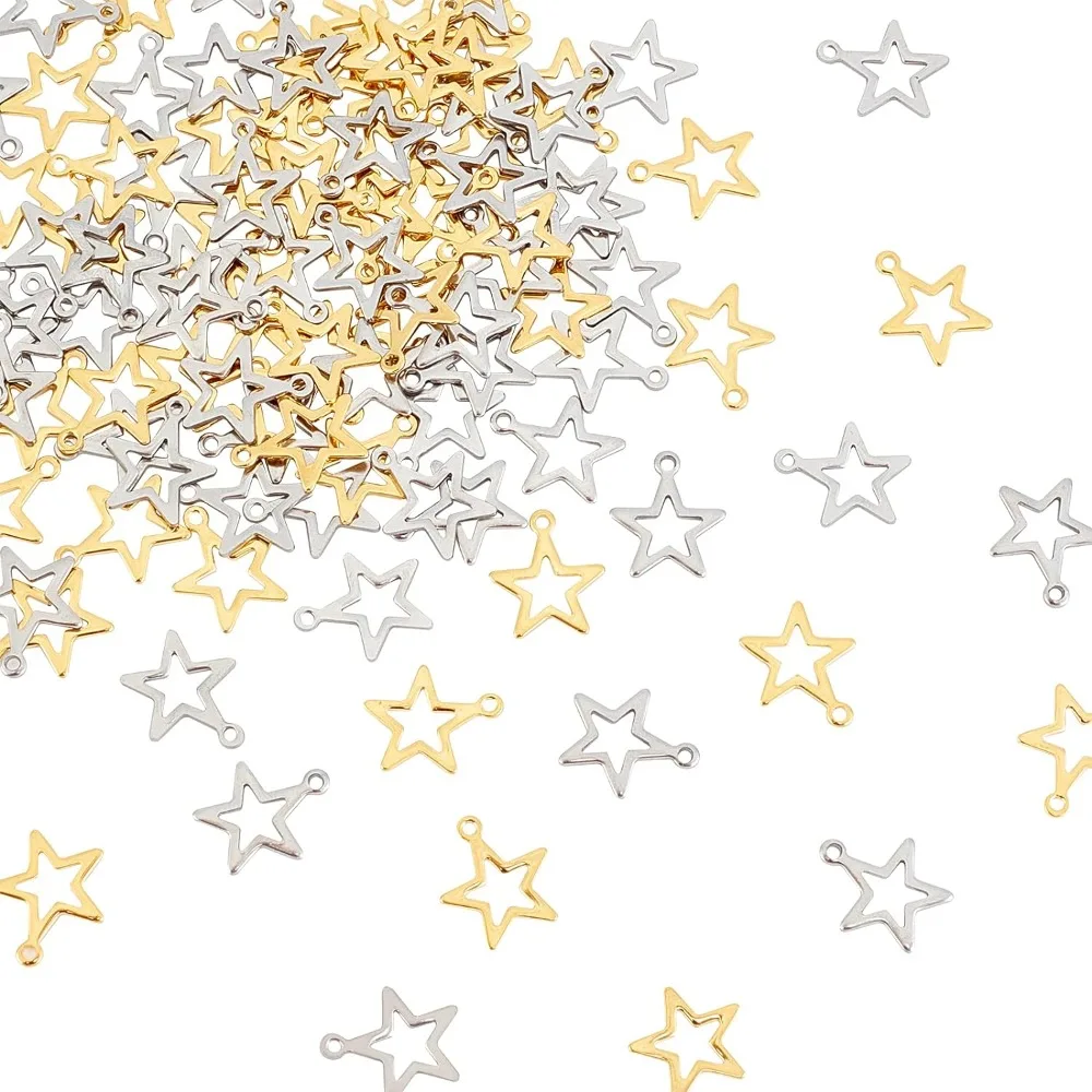 

about 80pcs 4 Styles Star & Moon Charms Stainless Steel Pendants Star Charm for DIY Pendant Jewelry Making Gold