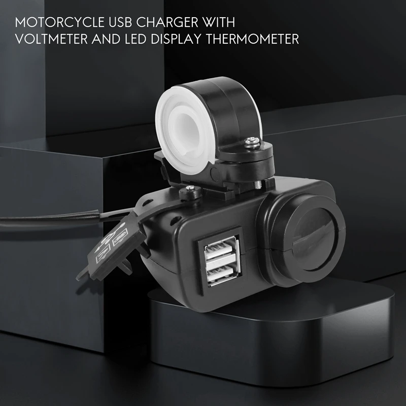 Cargador Usb para motocicleta con voltímetro, termómetro con pantalla Led, 12V a 5V, 2.1A