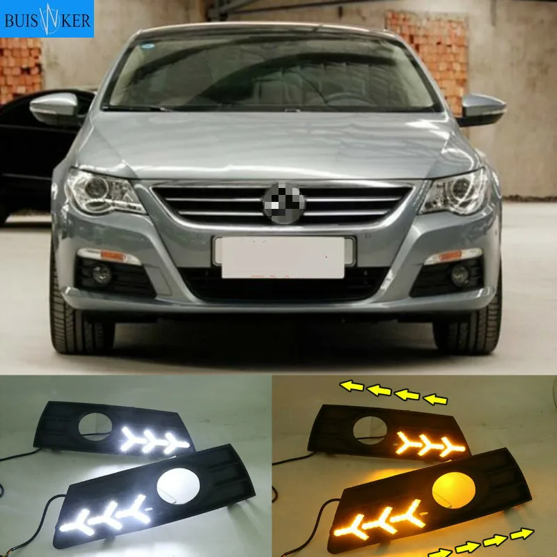 2PCS Car light For VW PASSAT CC 2009 2010 2011 2012 2013 LED DRL Daytime running lights with fog lamp cover 