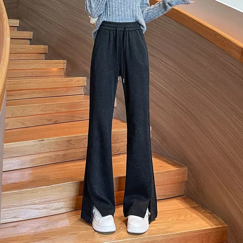 2025 أنثى عالية الخصر فضفاض رقيقة Sweatpants سيدة الكلاسيكية الصلبة جرس أسفل بنطلون المرأة موضة عادية مستقيم الساق السراويل