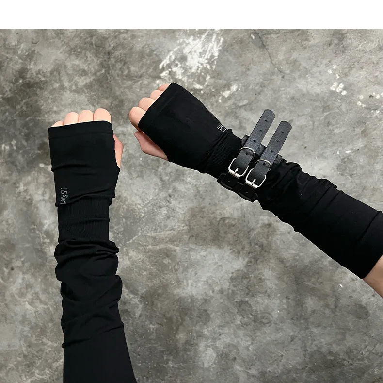 

Темно-черный женский рукав с половиной пальца Y2K, модный мужской кожаный браслет, летний тонкий рукав из ледяного шелка, солнцезащитный рукав
