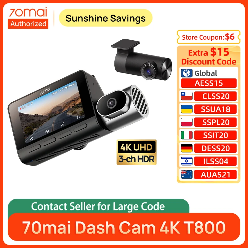 70mai 4K Dash Cam T800 Starvis 2 IMX678 UHD Supercapacitor Car DVR