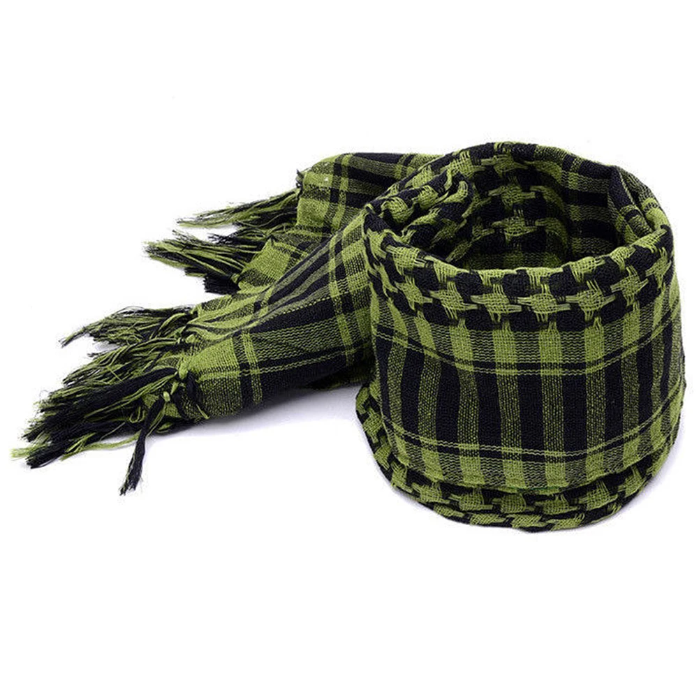 Unisex Scarf Polyester Lightweight Plaid Tassel Arab Desert Shemagh, Green