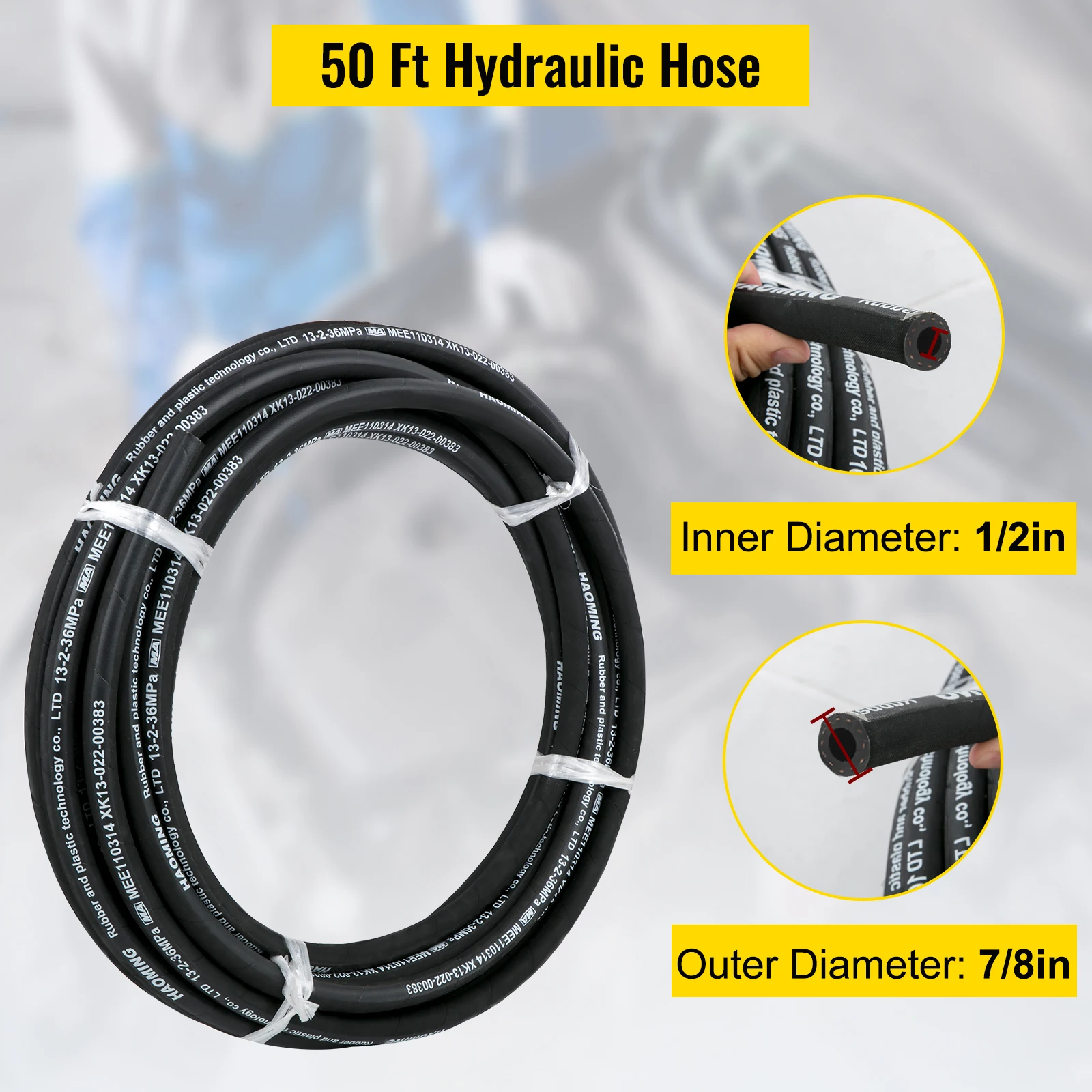 VEVOR 50 Ft Rubber Hydraulic Hose 5000 PSI Max Bulk Hydraulic Hose -40 °F to 250 °F Hydraulic Oil Flexible Hose