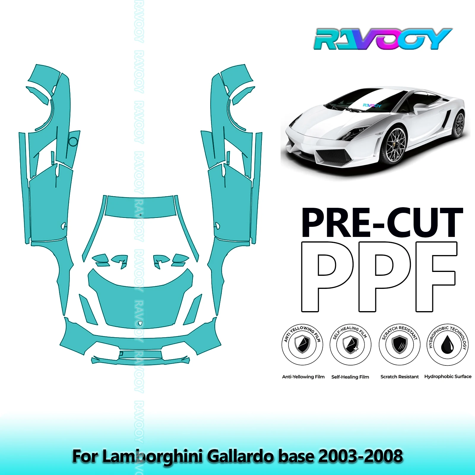 

8.5Mil Precut Paint Protection Film PPF Clear Bra Front Kit+Doors For Lamborghini Gallardo base 2003-2008